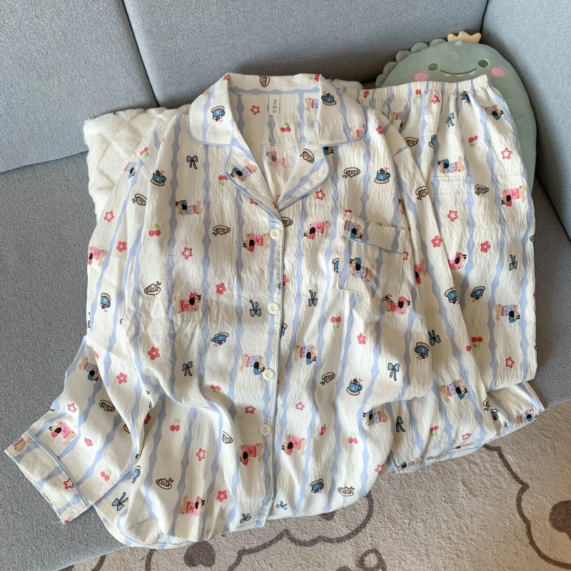 【新款长袖云朵绵】新款可爱卡通腊肠狗睡衣两件套宽松大码家居服