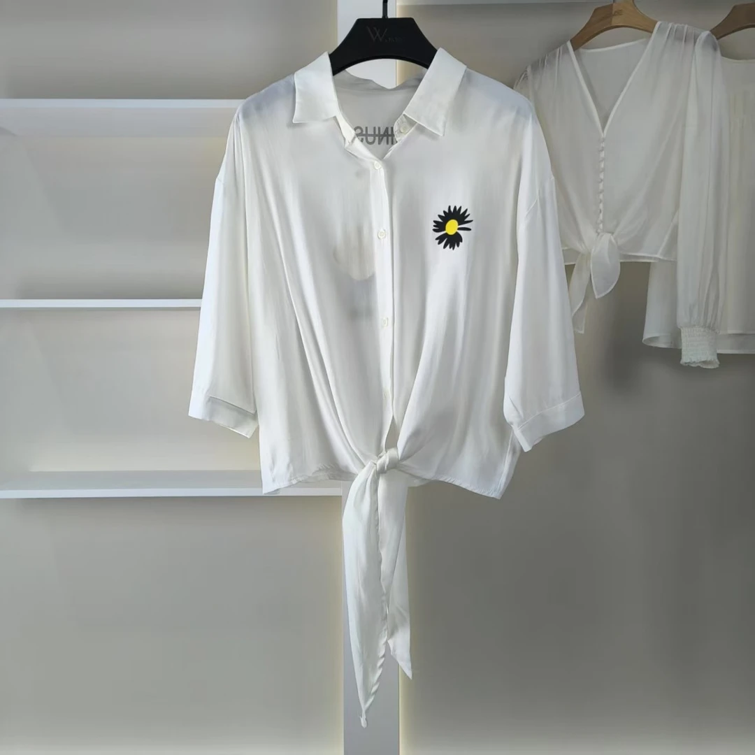 麦迪尚品【色】50406288不规则绑带衬衫女装夏季专柜撤柜正品