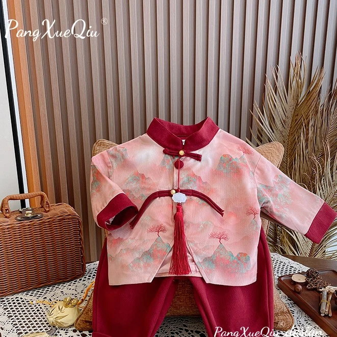 【胖雪球】2024新款萌彩中国风儿童洋气春秋套装