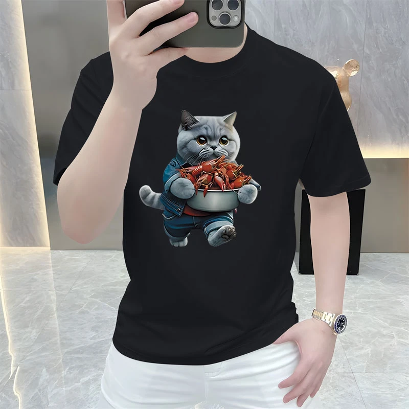 潮牌男士短袖T恤2025夏季新款百搭修身潮流印花休闲轻奢网红半袖T