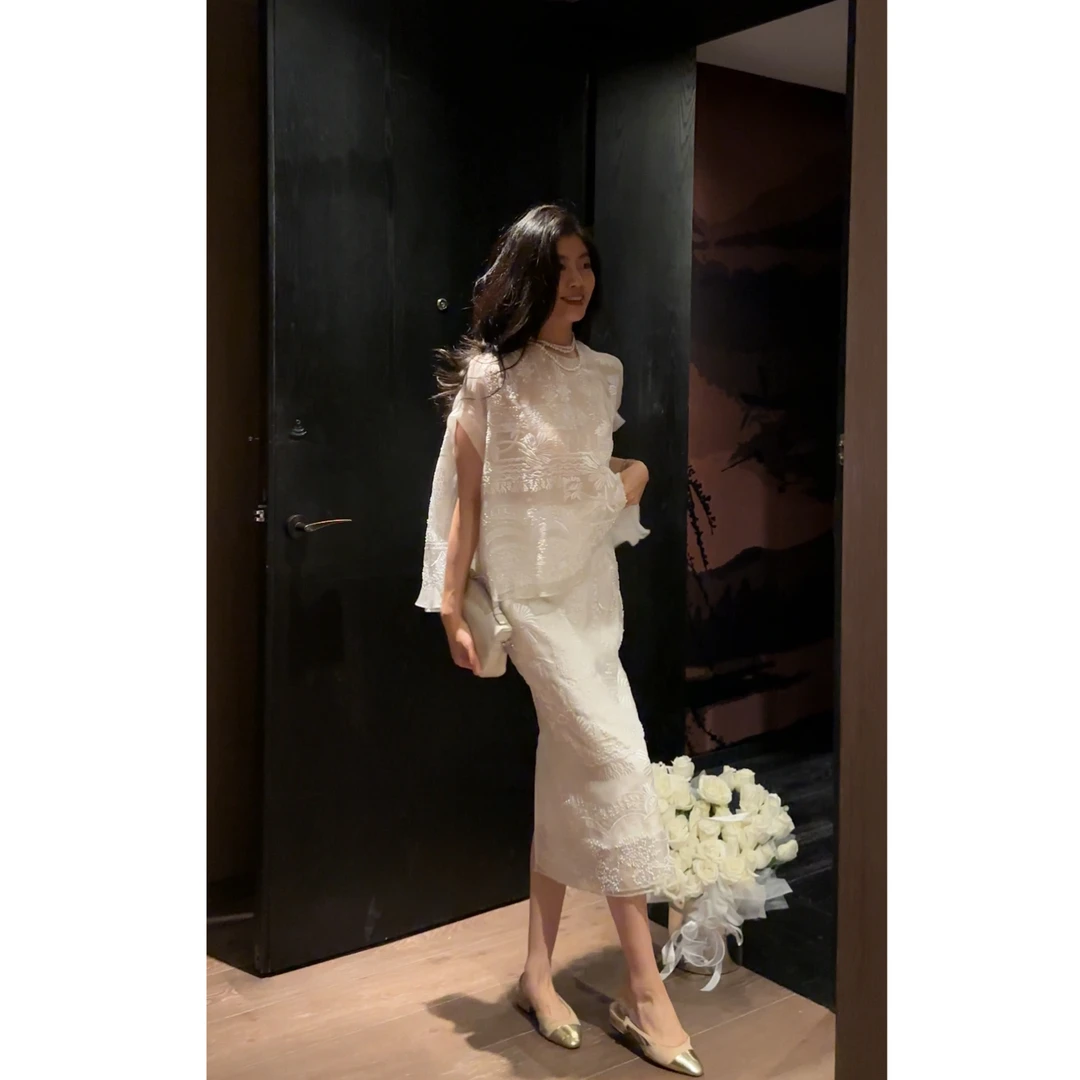 N.COU妮蔻25夏新款新中式复古国风重工真丝蕾丝刺绣套装女DY21815