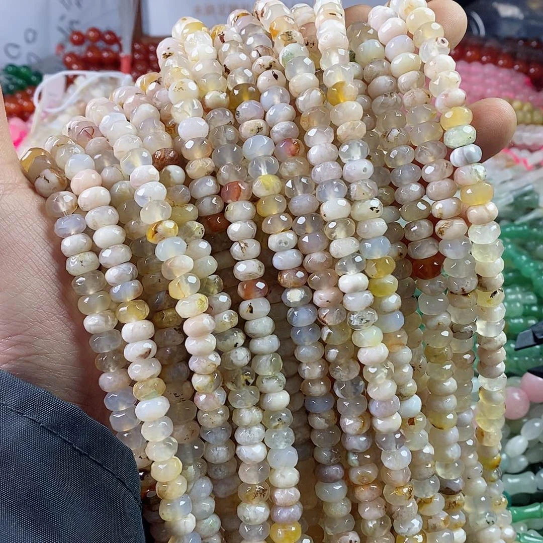 玛瑙/玉髓珠宝半成品合金一条天然8mm樱花玛瑙切面隔片