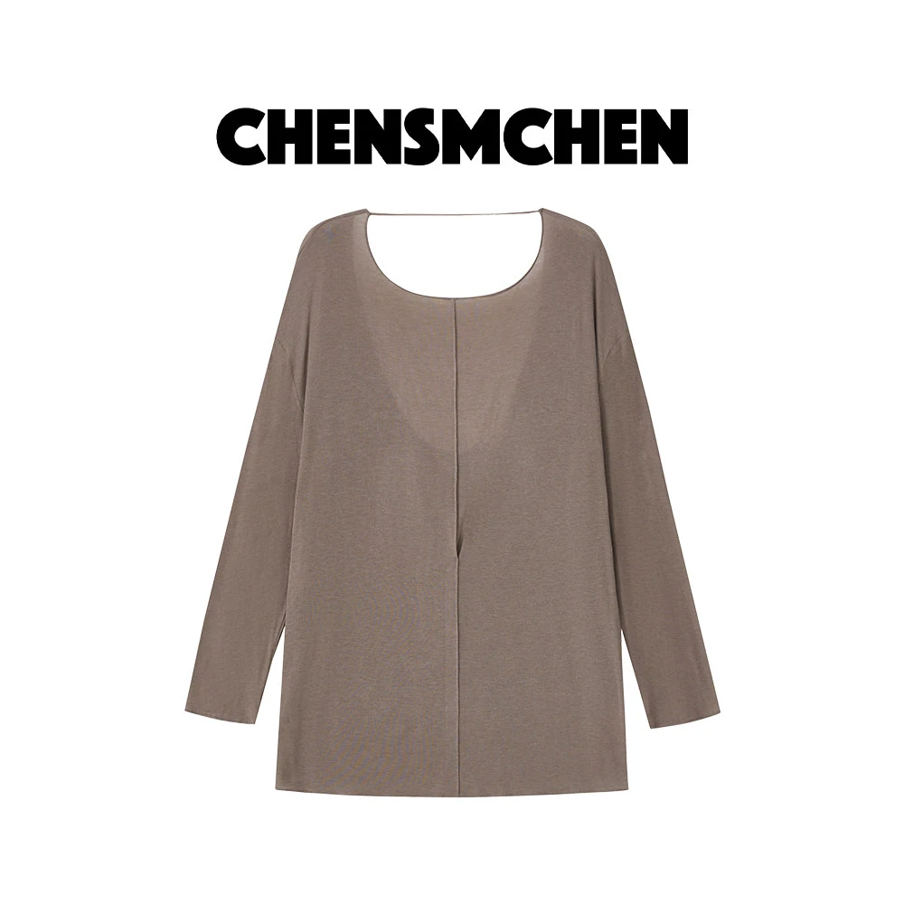 CHENSMCHEN 莱赛尔U领长袖针织衫女春季设计感显瘦上衣CSZ1018MN