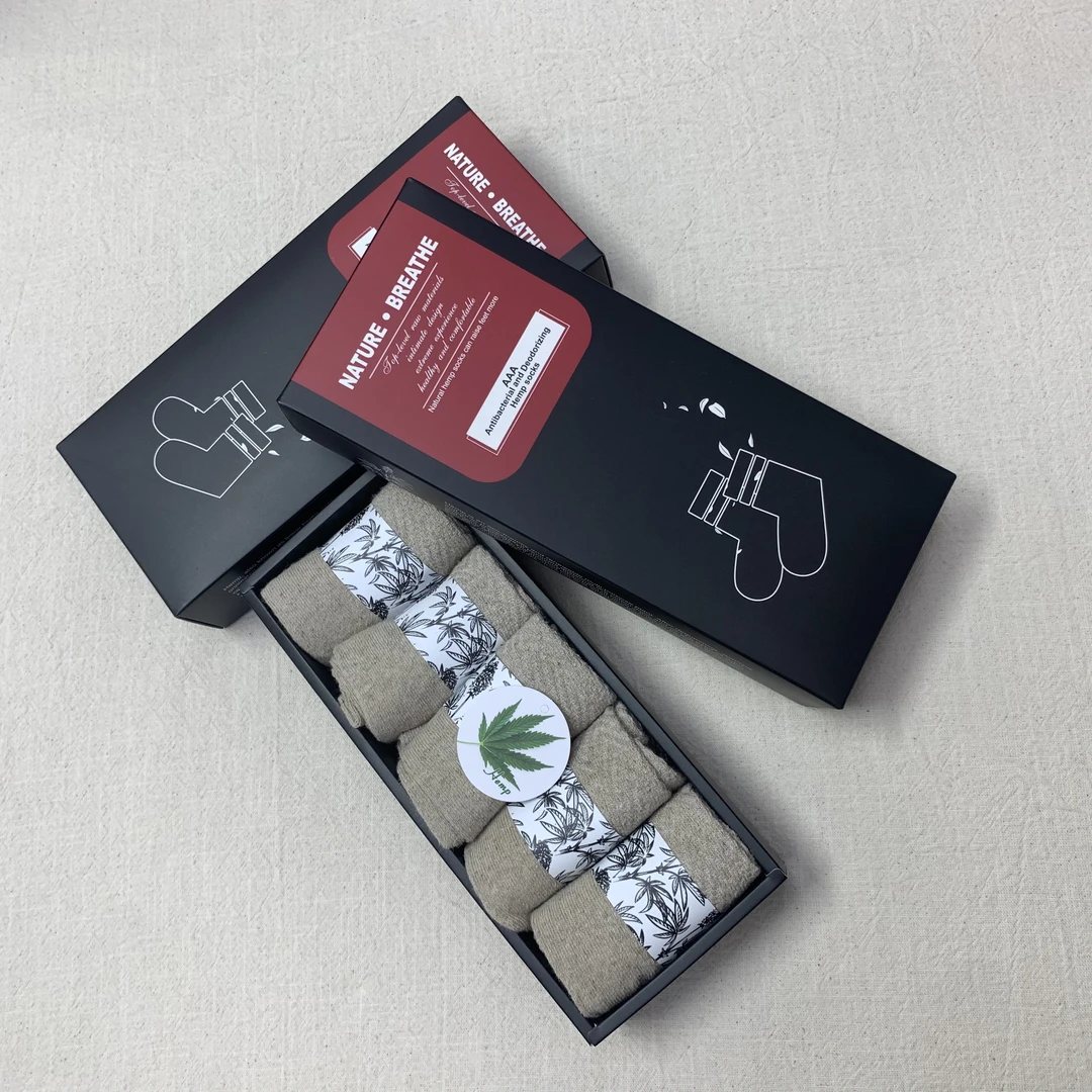 （110号）麦穗 汉麻提花中筒袜 透气经典加厚高含量一盒男女款