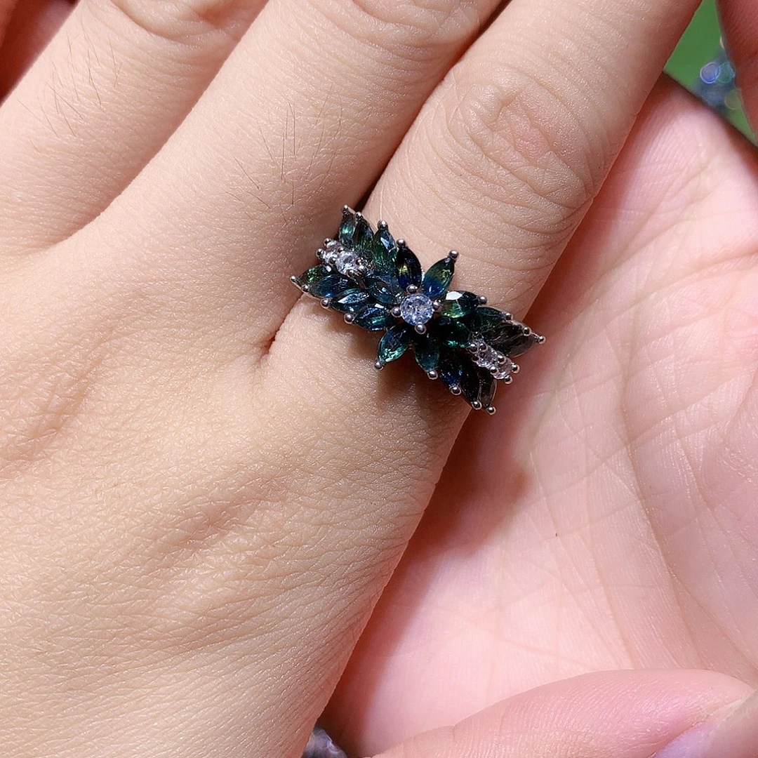 蓝宝石戒指银S925镶嵌