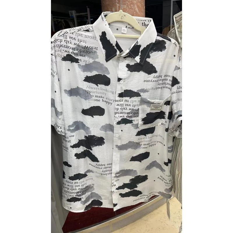 QYX8055(聚水潭)男士春夏短袖衬衫男款提花上衣男士衬衫