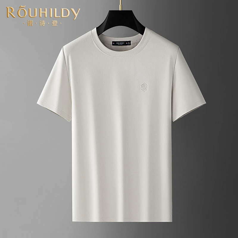Rouhildy夏季圆领短袖T恤衫男宽松轻薄半袖上衣男士商务休闲体恤