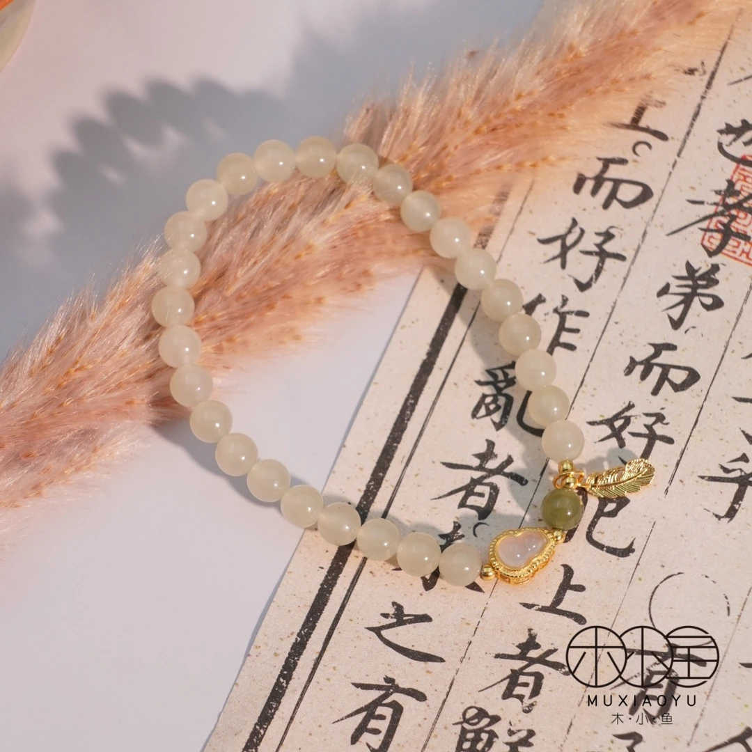 【木小鱼】天然晴水和田玉6mm葫芦单圈手串