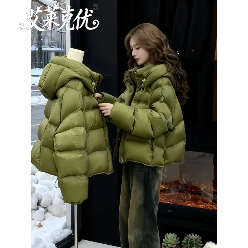 咸菜绿色棉服冬季女2025新款巨好看的独特漂亮小个子新款潮牌女装