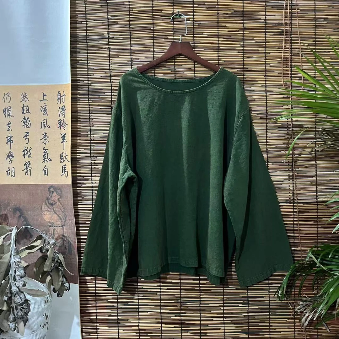 【大梅子推荐】设计款亚麻圆领上衣X5791C