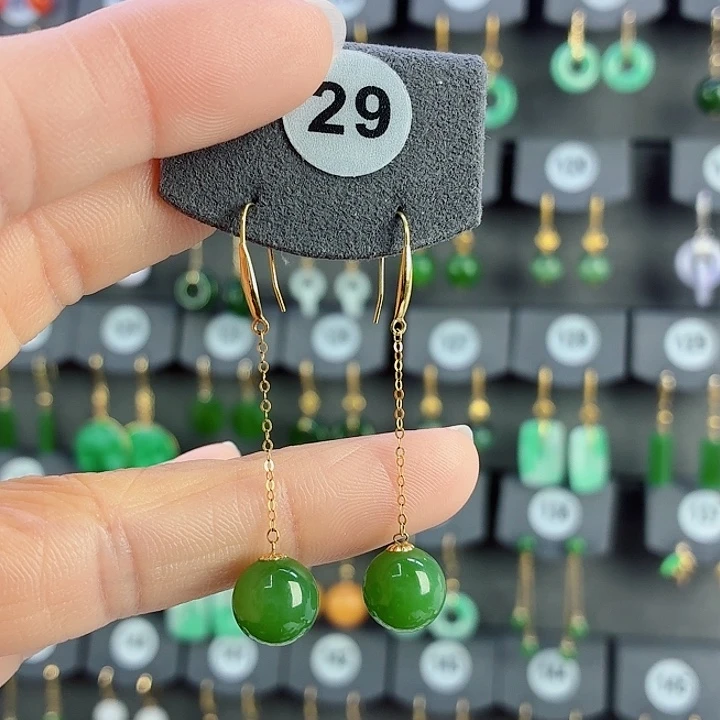 和田玉18K金镶嵌耳饰