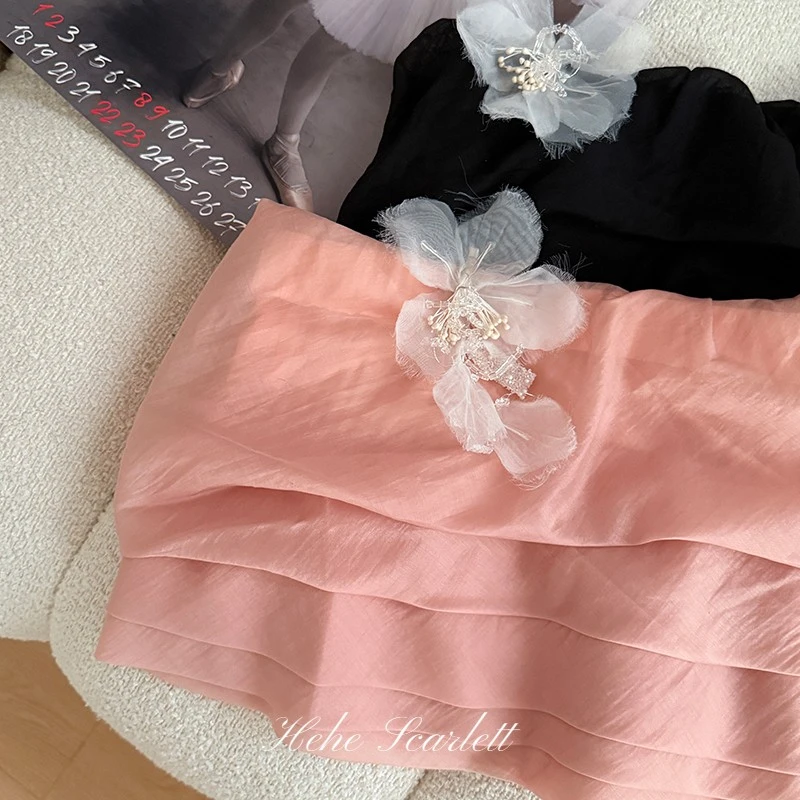 【6月第一期】你的呵呵 一体成型水波褶 绸缎感抹胸上衣|短裙