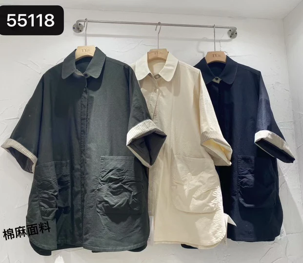 TY55118日系休闲宽松大码棉质衬衫七分袖外套女2025春季新款潮流