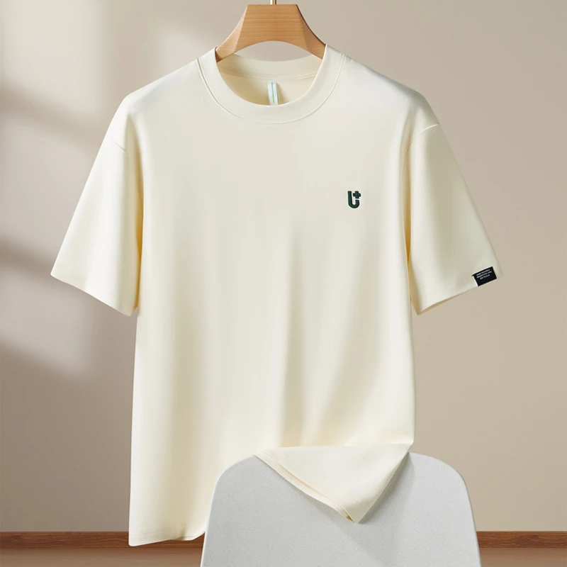 BOTEMER/比提米尔夏季纯棉磨毛圆领短袖男士字母刺绣休闲内搭上衣