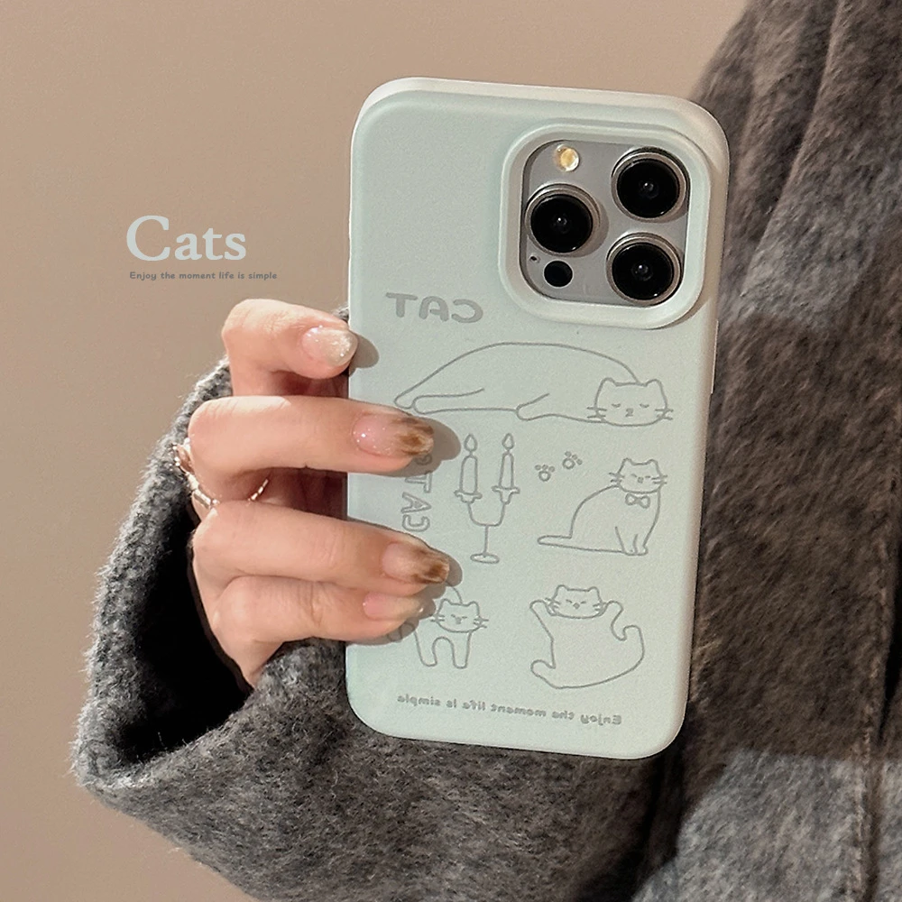 艺术ins猫咪插画iphone16苹果手机壳14防摔软13适用15pro max镭雕