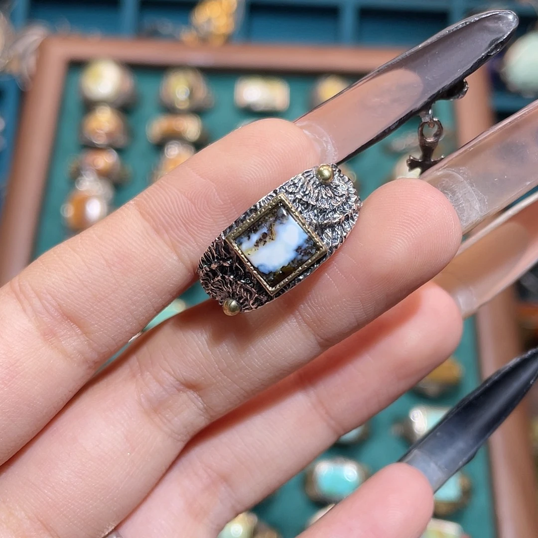 琥珀银S925镶嵌戒指