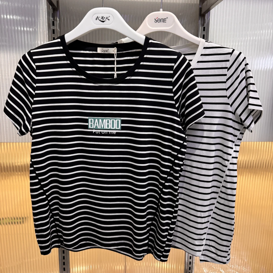 森鹅女士青春色块条纹半袖02418