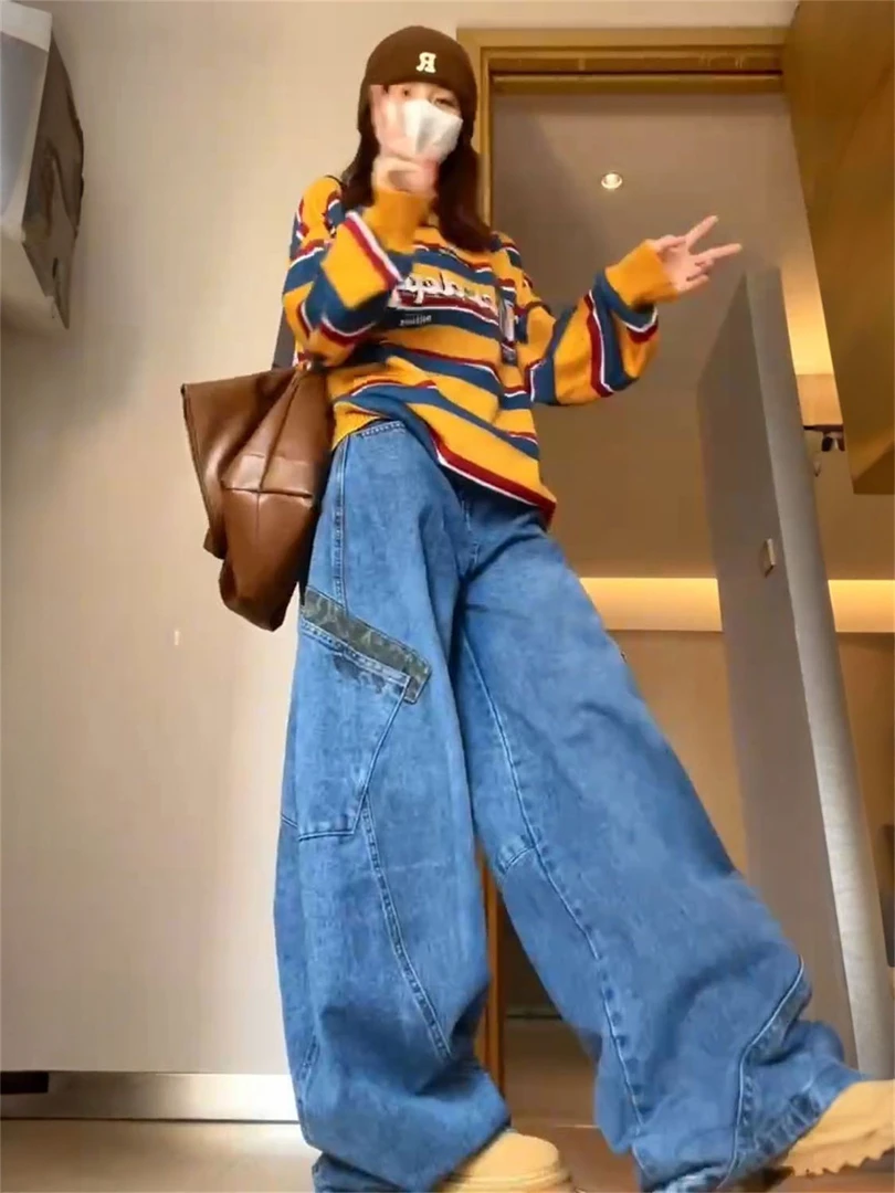 美式复古学院风条纹撞色毛衣2026春秋情侣高级感宽松休闲针织上衣