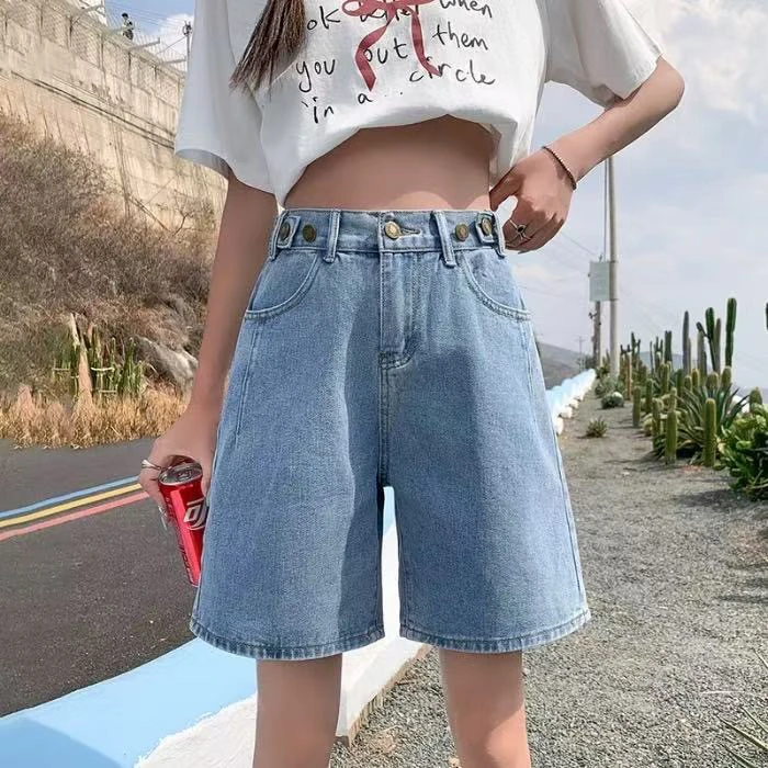 五分牛仔短裤女夏季2025年新款大码高腰薄款宽松(瑕疵，慎拍）中裤