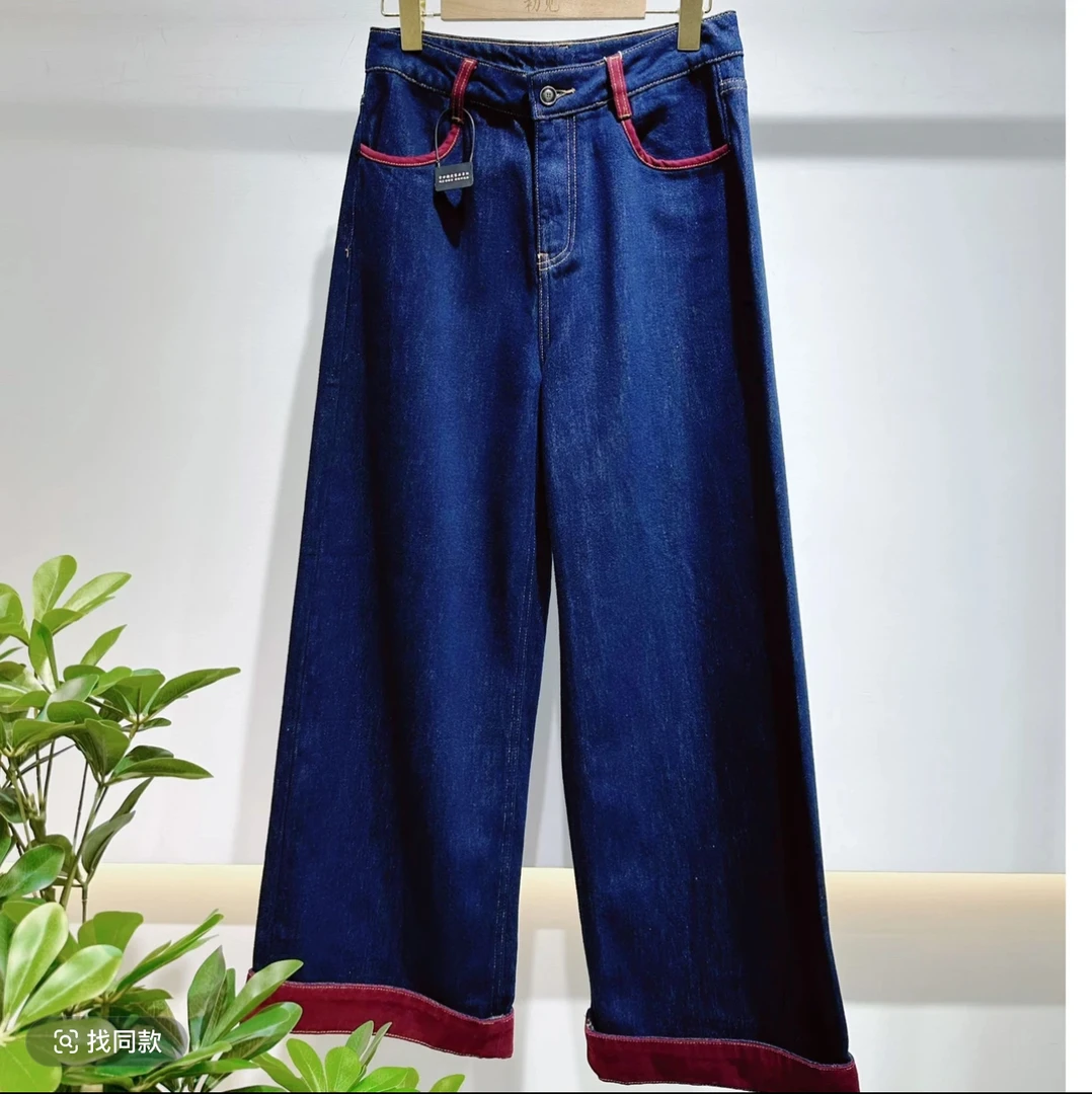 【颜之有物】秋冬安哥拉红休闲直筒牛仔裤高腰百搭