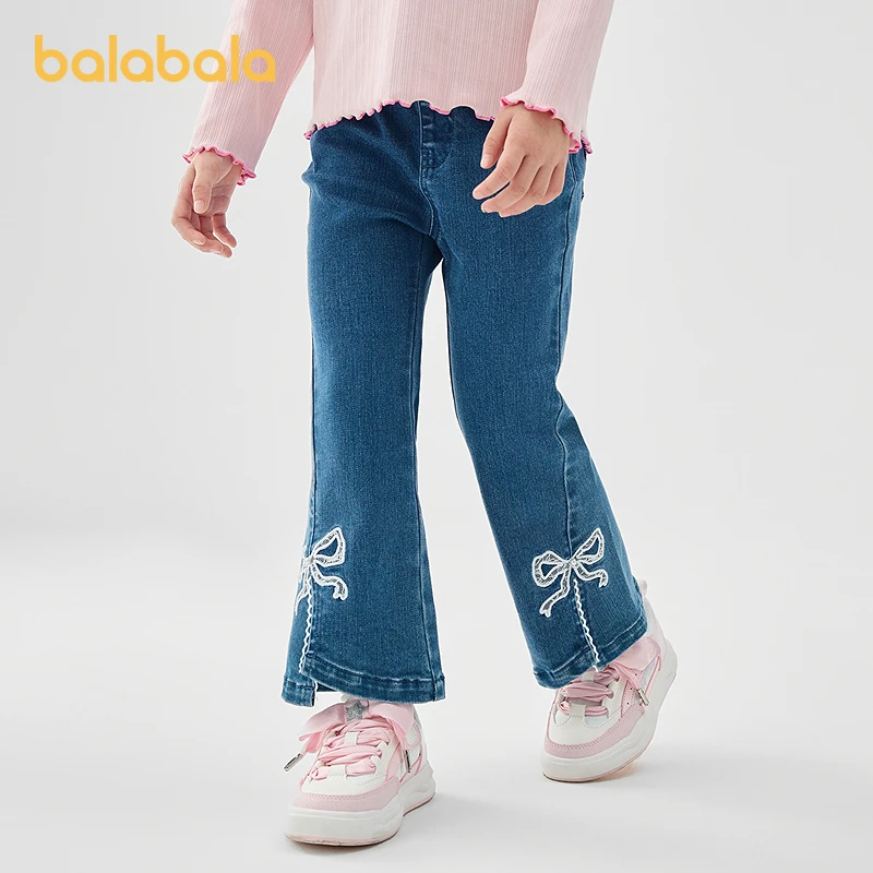 巴拉巴拉童装女童牛仔裤儿童开叉喇叭裤蕾丝2025新款春装长裤绣花