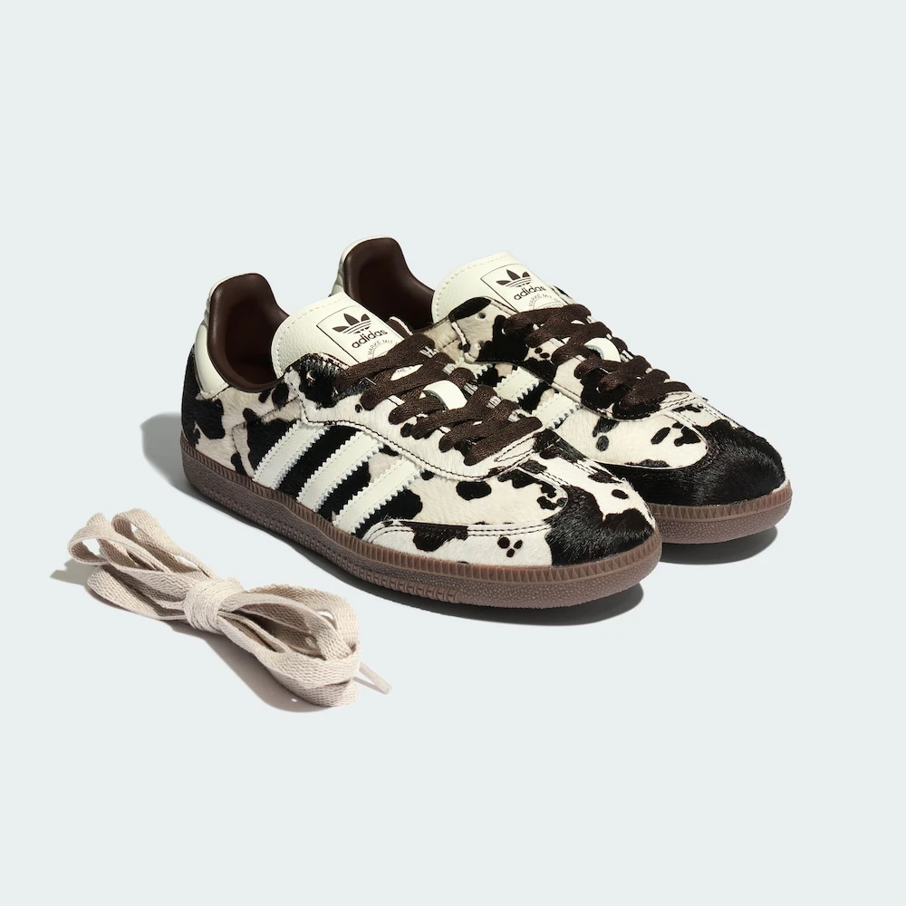 adidas 三叶草SAMBA OG W T头鞋经典奶牛纹印花鞋德训鞋 KK2238 H