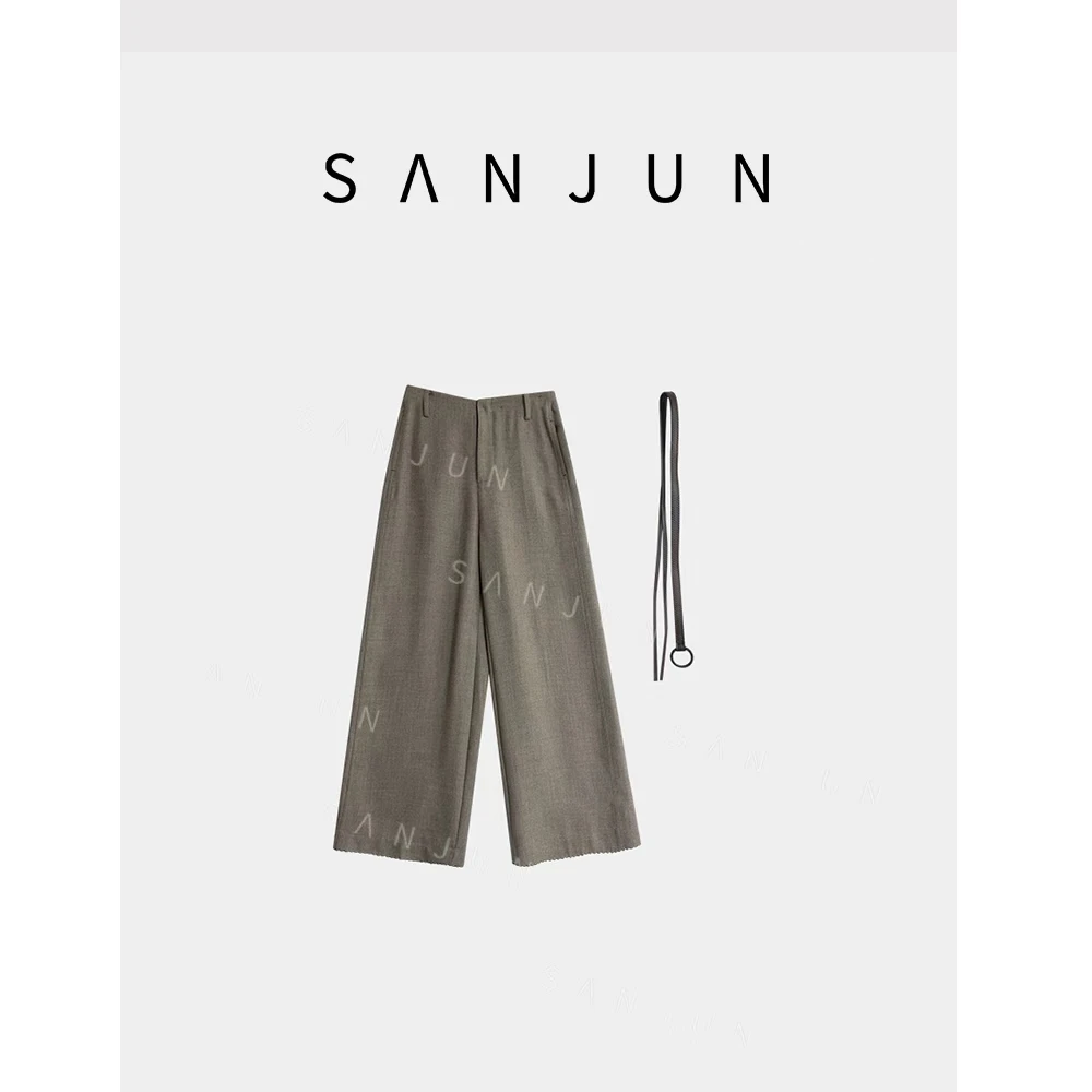 SANJUN 高端定制 时尚高腰显瘦百搭纯色直筒阔腿休闲裤  72856
