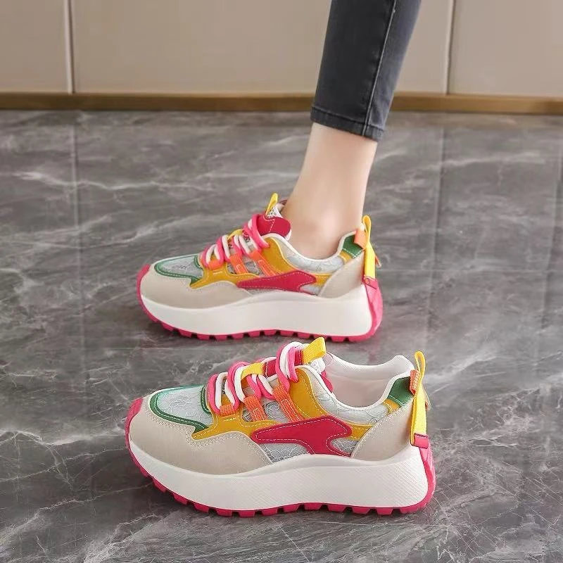 901断码女鞋时尚百搭厚底夏季透网女阿甘鞋网面拼色软底运动鞋