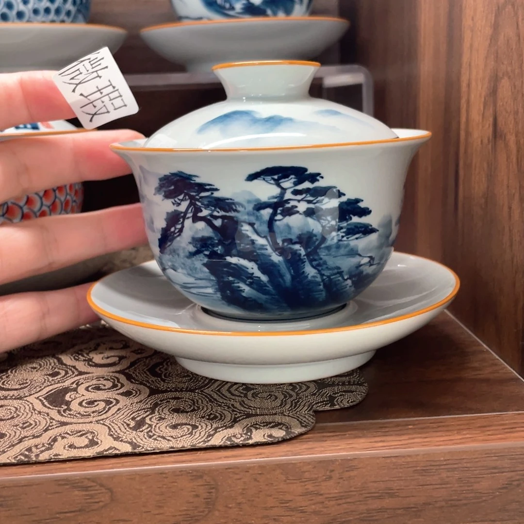 釉下手绘茶具微瑕