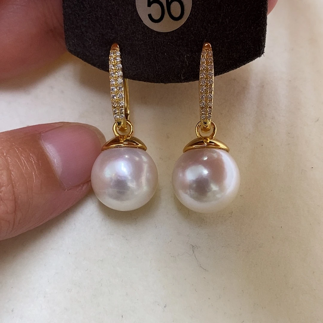淡水珍珠耳饰银S925镀金镶嵌