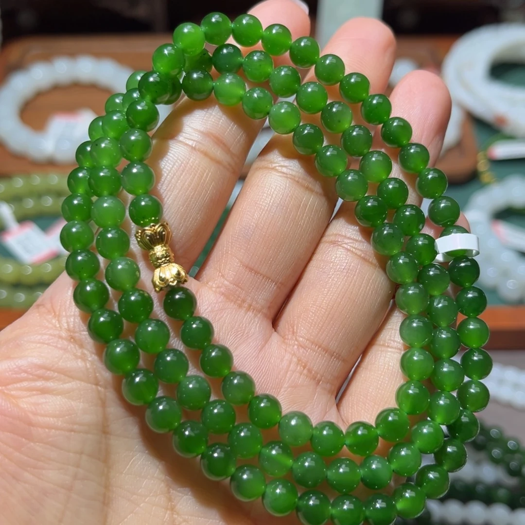 和田玉未镶嵌手链碧玉108