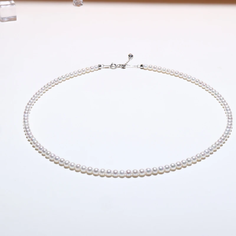 【小迪甄选】3-4mm强光淡水简约小米珠珍珠项链   S925银延长尾链