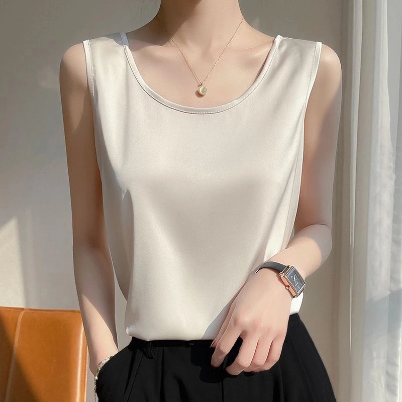 吊带背心女内搭高级感无袖宽松打底西装内搭纯色圆领宽带气质上衣