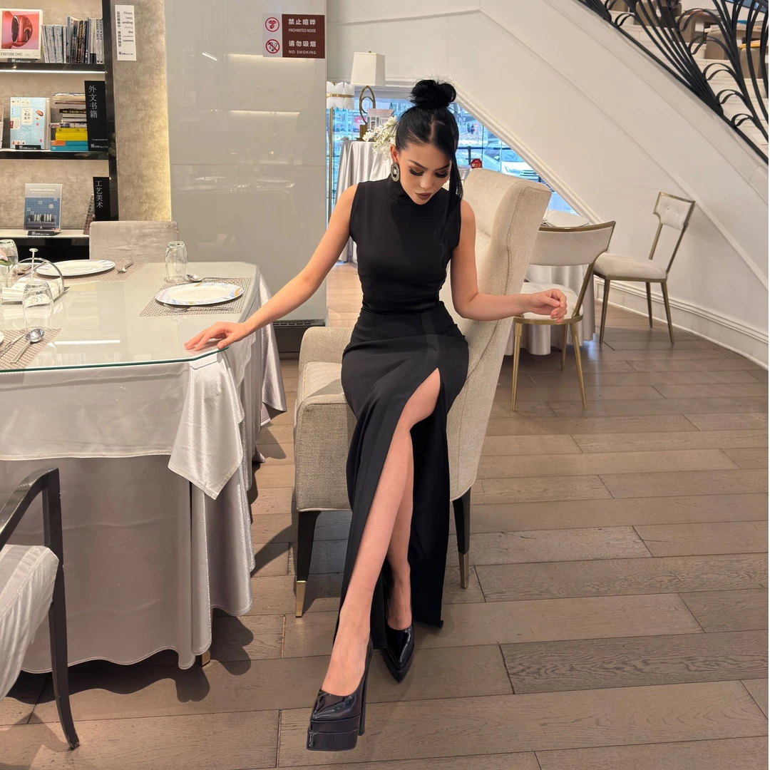 【MEYFIRA品牌高级设计款】14号显瘦气质性感夏季复古开叉监控修身