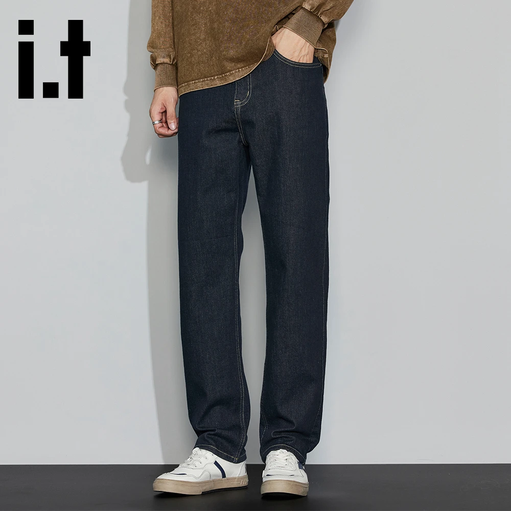 it:CHOCOOLATE丹宁蓝色修身直筒牛仔裤2025秋季新款大码休闲长裤