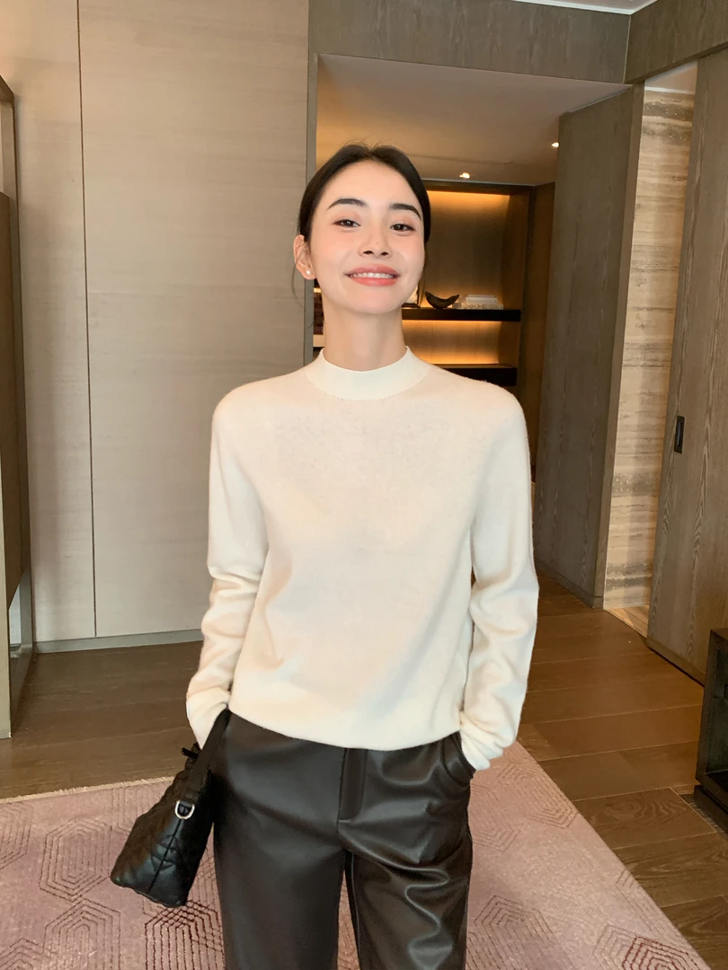 商场春季新款 经典百搭一线成衣纯羊毛圆领纯色显瘦针织打底衫202