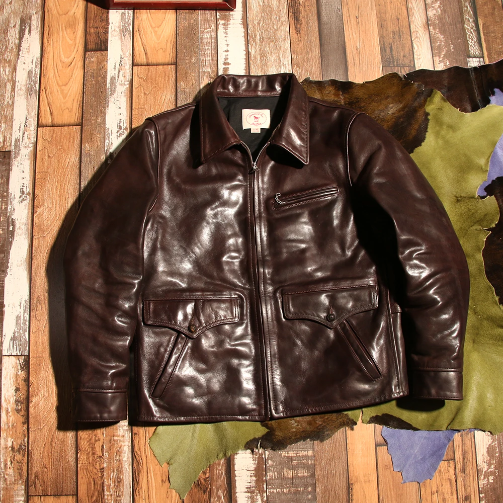 歌神同款报童夹克真皮皮衣男士马皮外套美式复古做旧翻领短款修身
