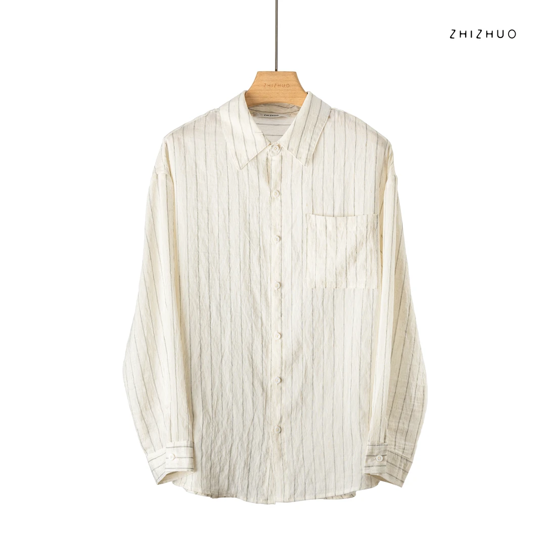 ZHIZHUO/时光手账 慵懒风宽松显瘦时尚条纹长袖衬衫