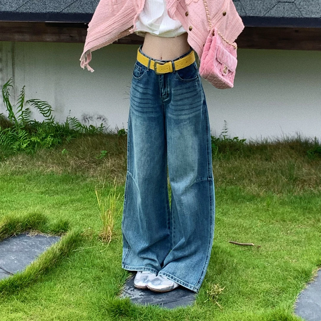 【赵小小yimao】8196 秋季新款美式高街浅蓝阔腿梨形身材宽松牛仔裤