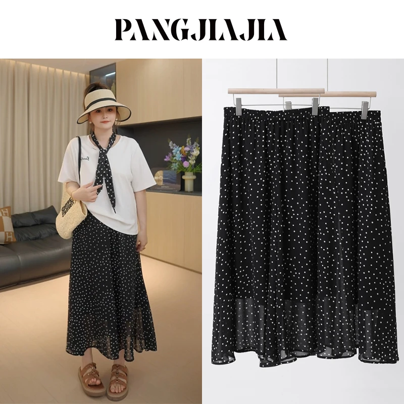 【胖佳佳】现货~松弛懒人波点 雪纺半身裤裙夏季气质百搭H625G06468