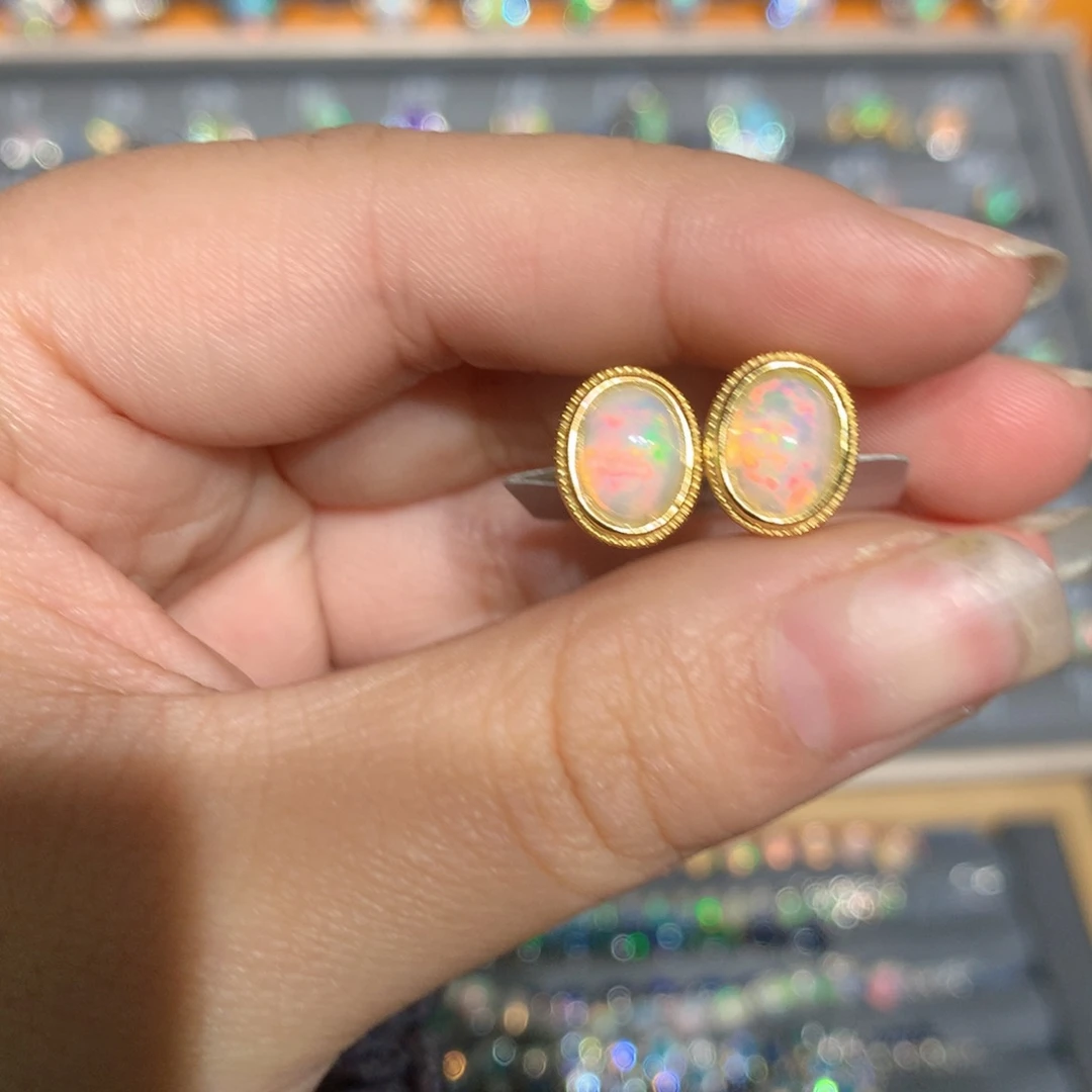 银S925镶嵌欧泊欧泊耳饰l