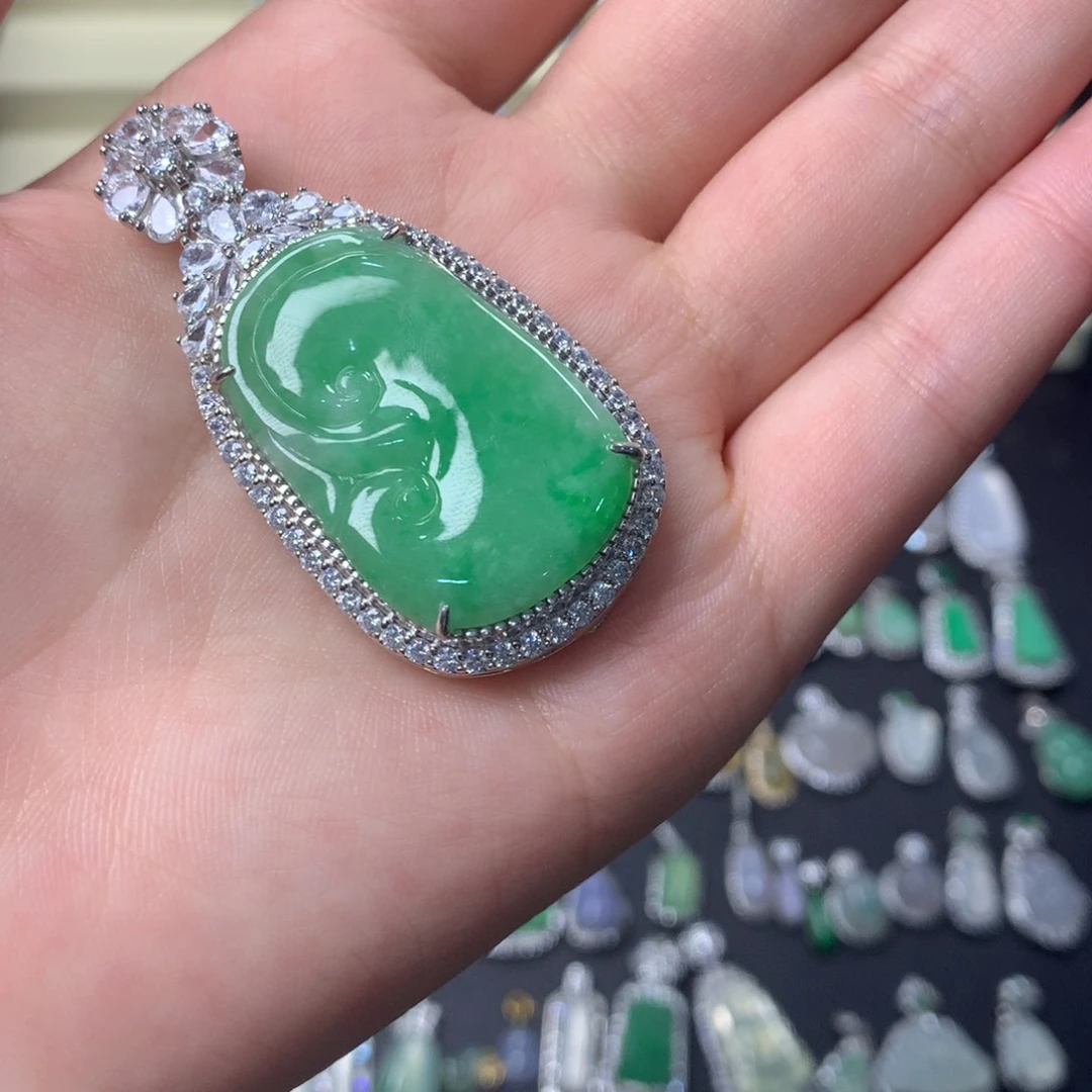 翡翠银S925镶嵌挂件