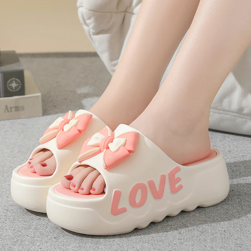 厚底拖鞋女夏季高跟居家用韩版时尚蝴蝶结新款凉拖鞋增高防滑外穿