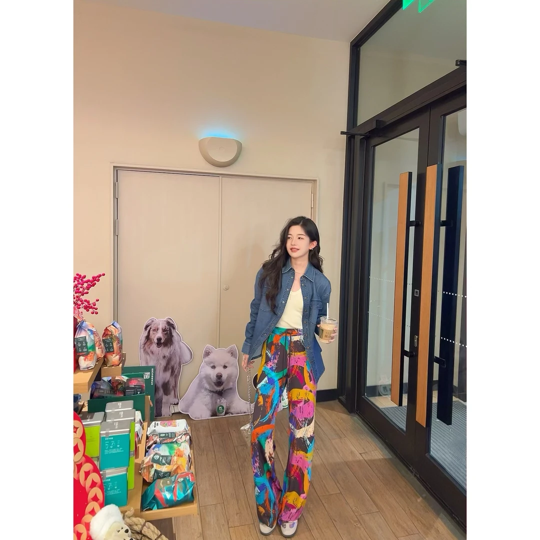 GIRDEAR/哥弟「塞纳花房」百搭高腰质感舒适松紧腰直筒裤1100408