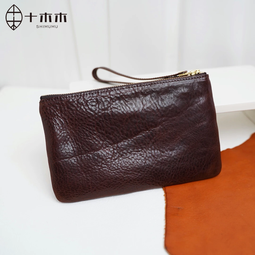 十木木托马斯植鞣牛皮长款钱包女复古拉链手拿零钱简约超薄便携