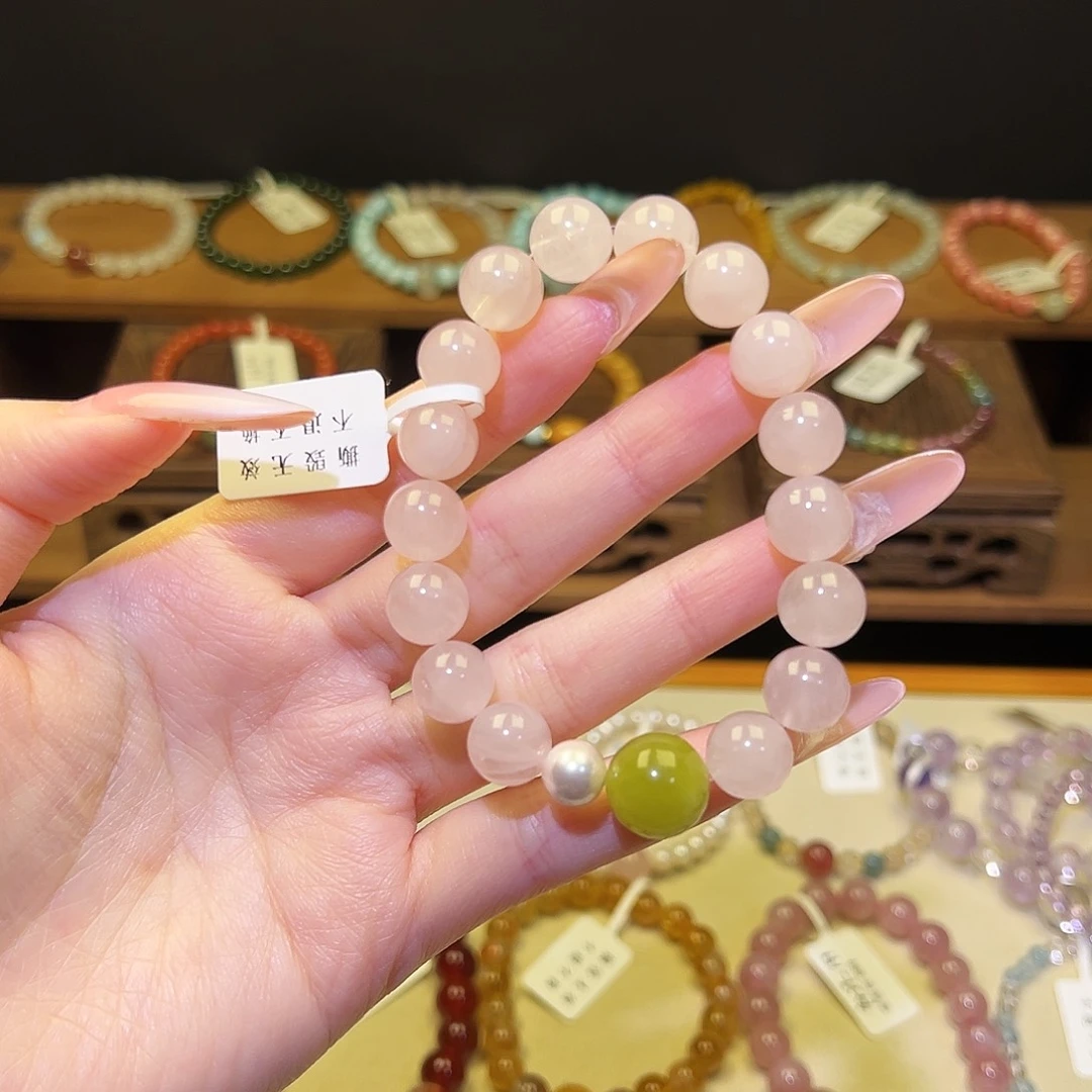 银S925镀金镶嵌水晶手串粉1402
