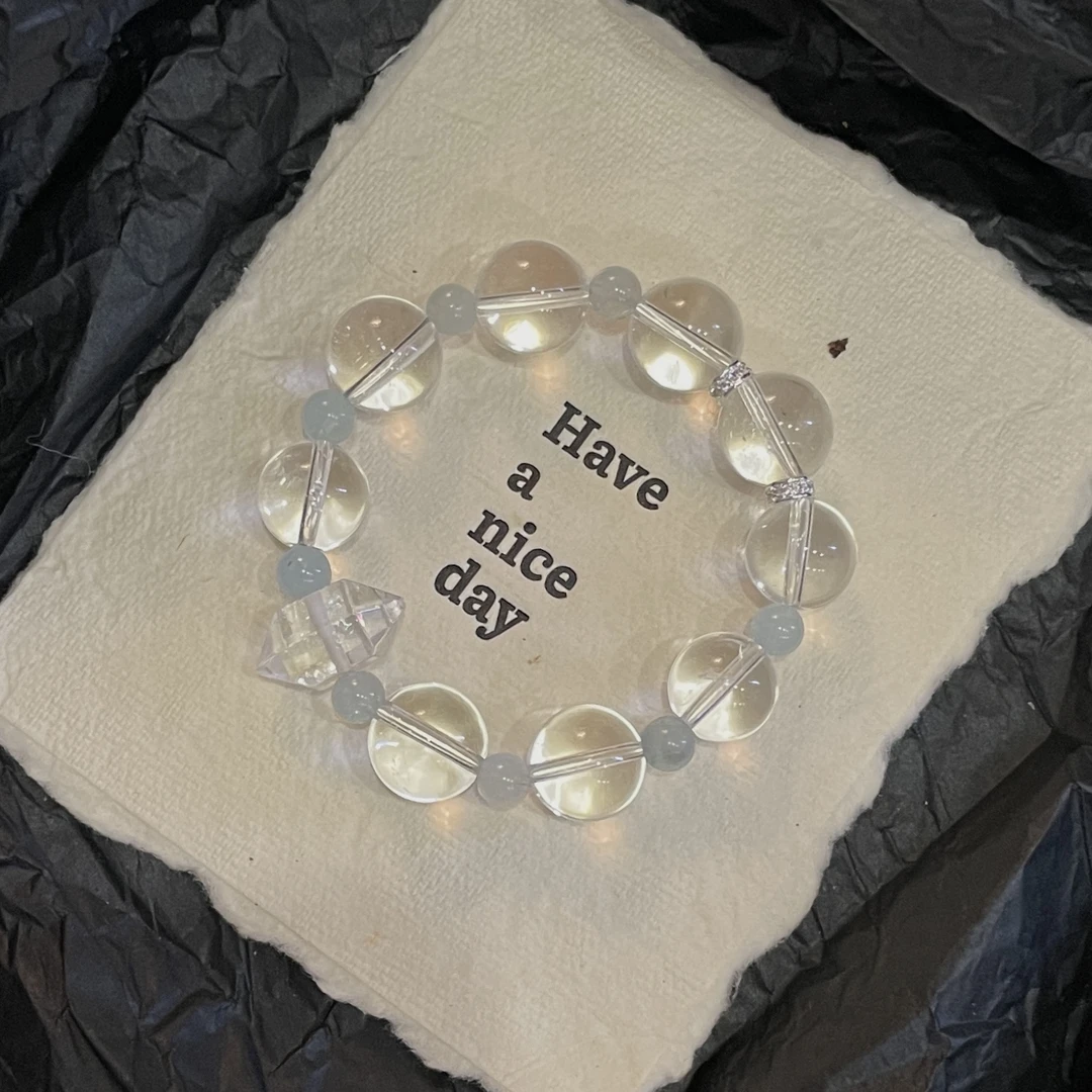 【海中月】+14mm白水晶+7mm海蓝宝原创天然水晶多样性随机发TY205