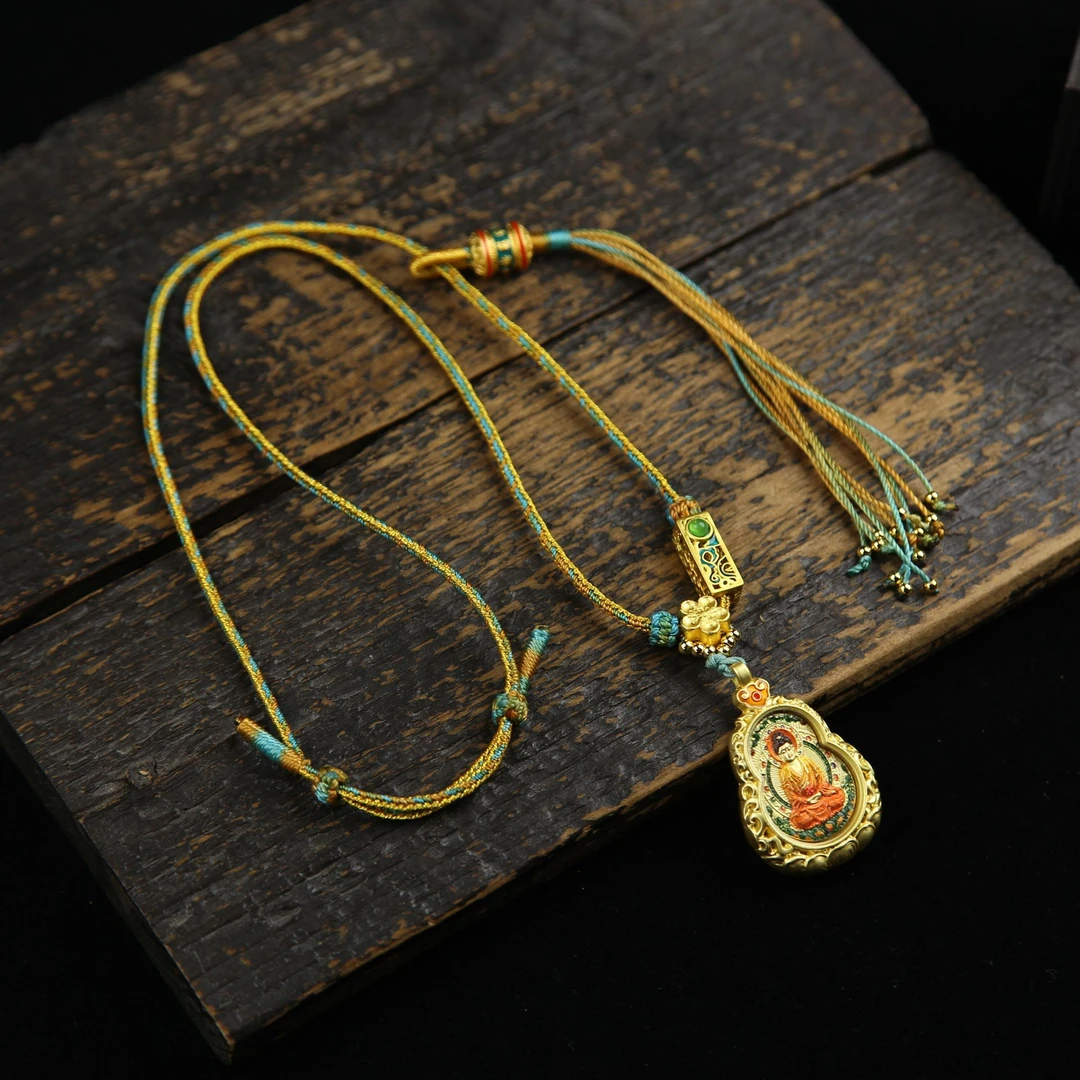 八大守护神莲花葫芦唐卡画像龙五爷本命佛新中式项链转经筒流苏绳