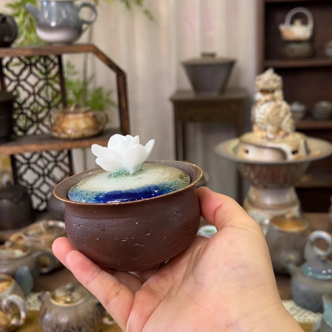 11陶泥花卉盖碗精品