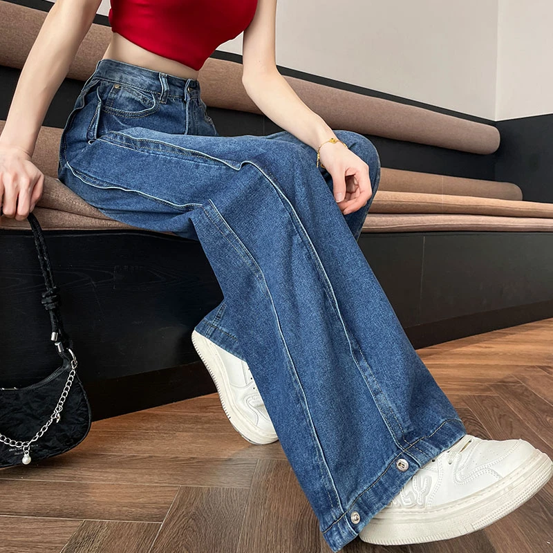 2025新款复古直筒牛仔裤女高腰宽松显瘦阔腿裤辣妹拖地直筒长裤子